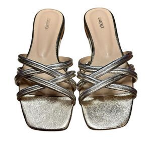 L’agence Abelle Flat Sandal in Gold/Silver Crackle NWB Size 8
